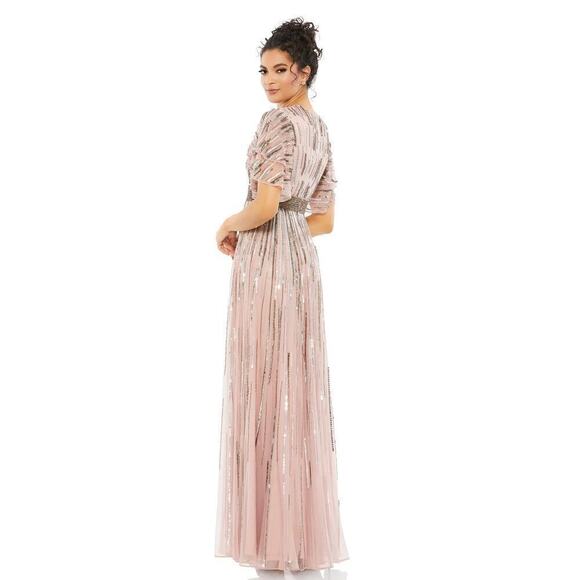 Mac Duggal Dress Sequin Embellished Flutter Sleeve Evening Vintage Rose NWT 4 - Picture 3 of 11